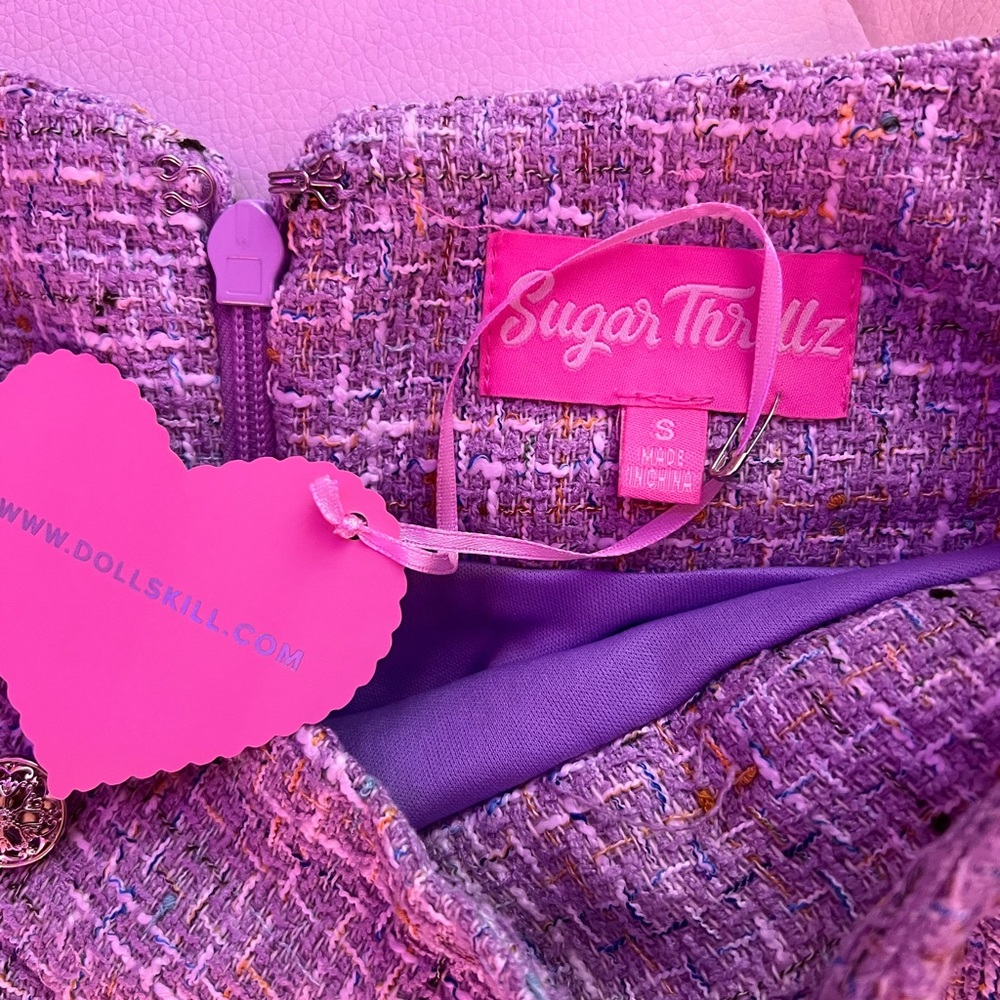 Sugar Thrillz Purple Tweed Corset Top and Skirt Set - Picture 6 of 7